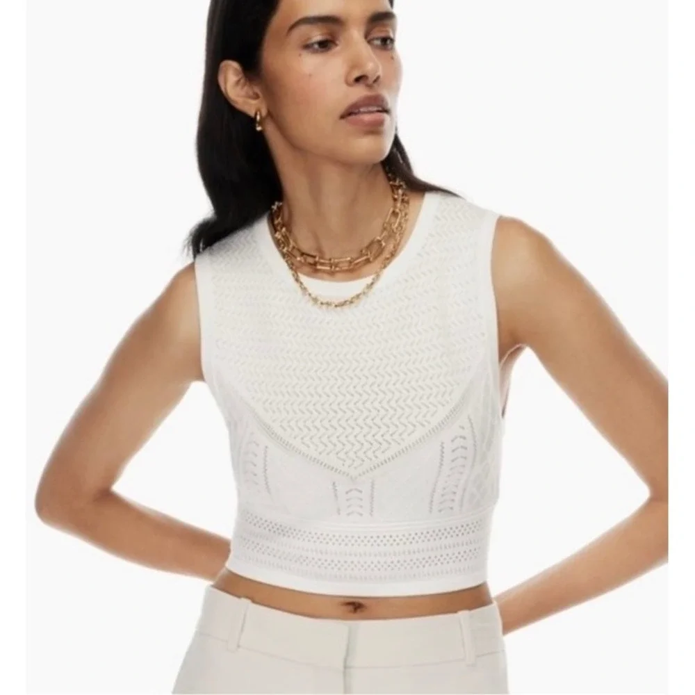 Aritzia Babaton Pointelle Sweater Knit Crop‎ Tank Top White Womens Medium
